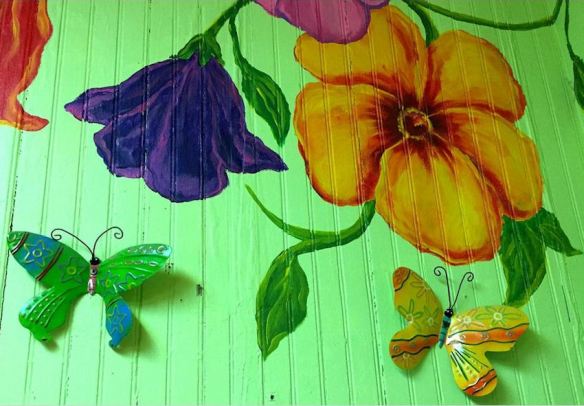 Floral Wall Mural with Metal Butterflies