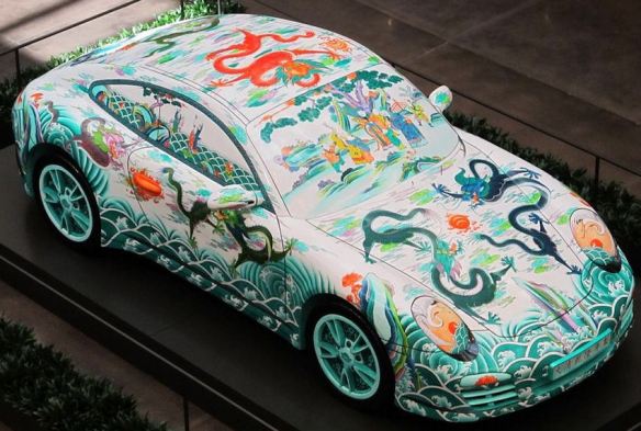 Asian Water Dragons Mural on a Porshe