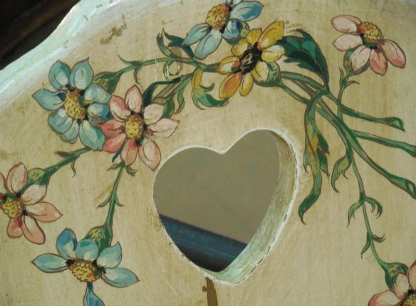 Antiqued Wood Chair with Painted Floral Seat Back