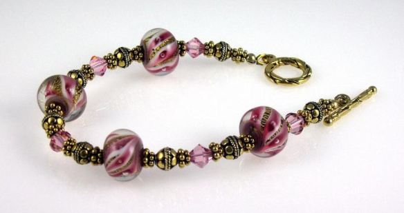 Bracelet -Large-Hole Glass Beads and Metal Beads on wire