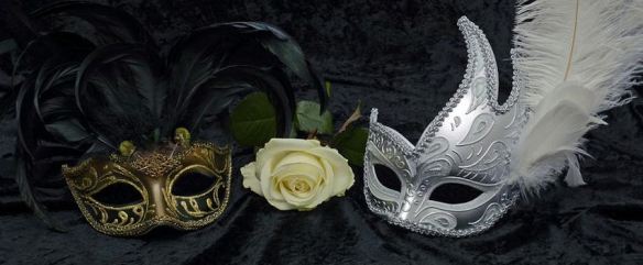 Black & Gold and All White Feathered Masks