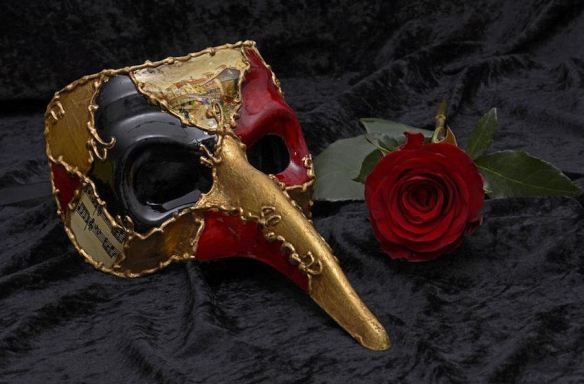 Red, Black & Gold Long Nose Joker Mask