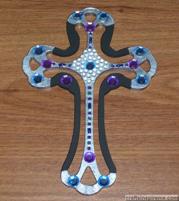 Silver Pastel Jeweled Cross Finished