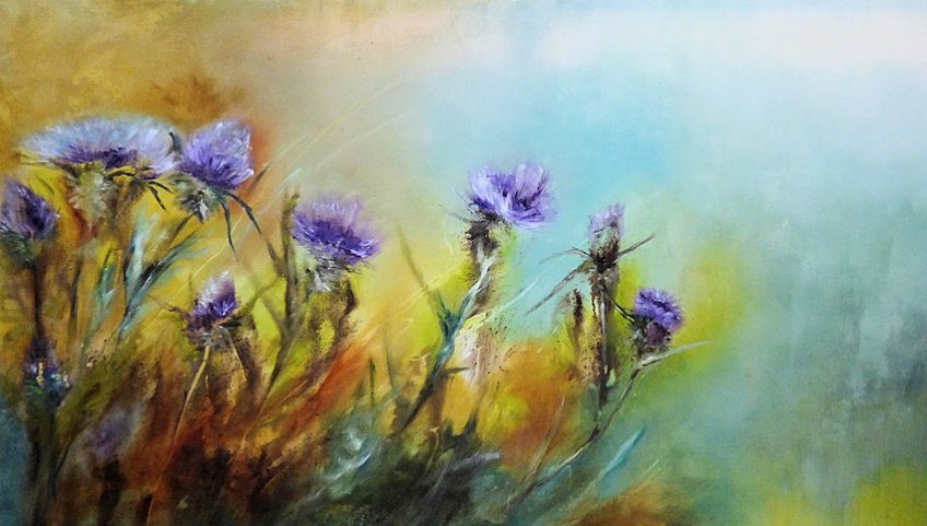 Painted Fabric Thistles