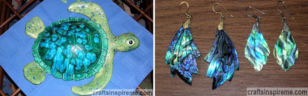 Ceramic Sea Turtle & Abalone Earrings
