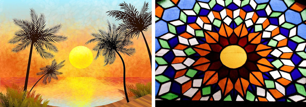 Tropical Sunset Illustration & Stained Glass