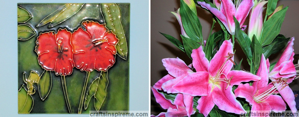 Ceramic Tile & Exotic Silk Flowers