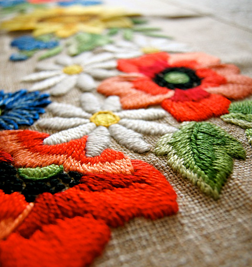 Embroidered Burlap Fabric