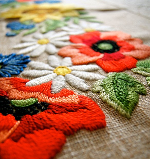 Embroidered Burlap Fabric