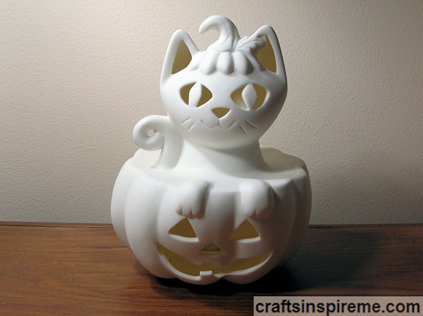 Ceramic Cat in Pumpkin Front