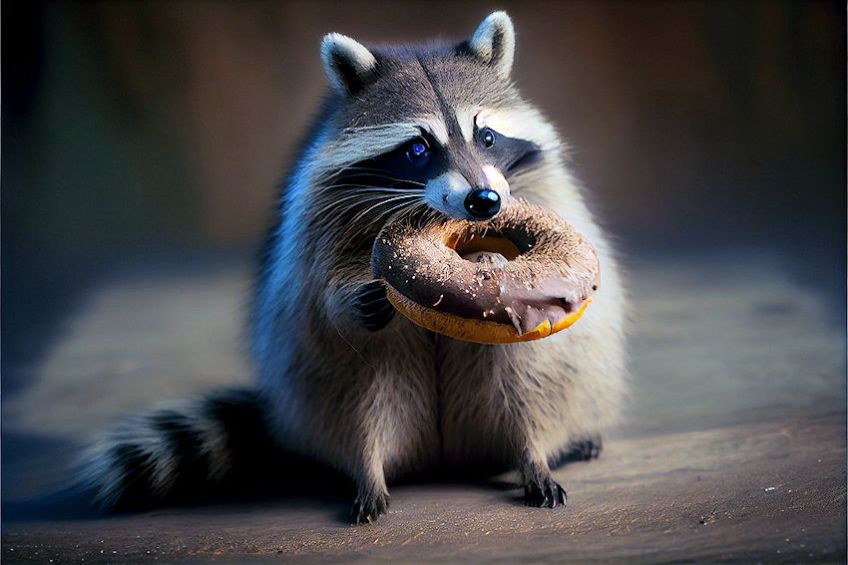Raccoon Holding a Donut