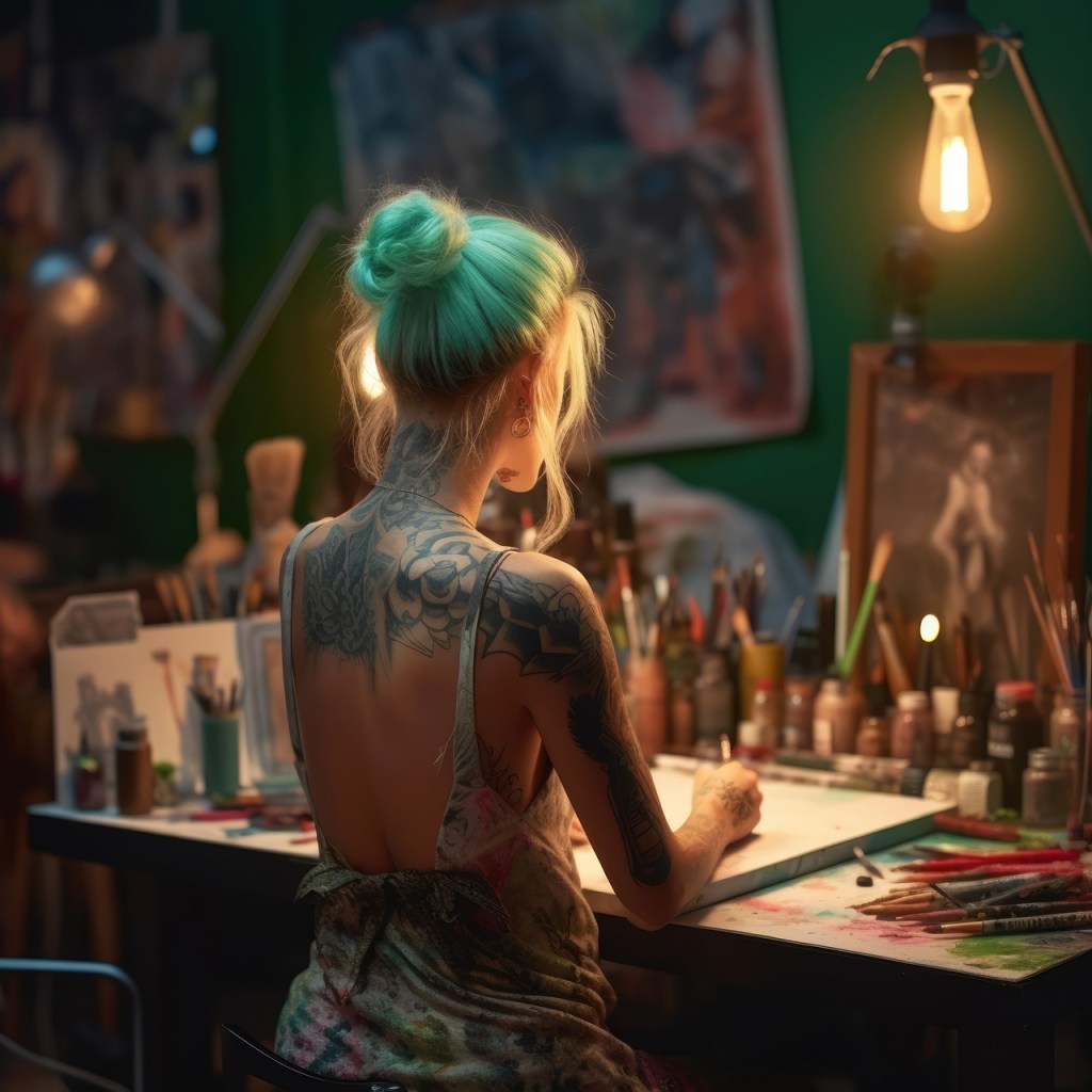 Female Artist Working in an Art Studio