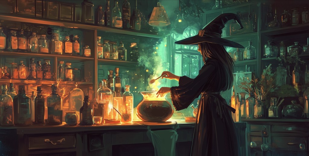 Witch Mixing Potions