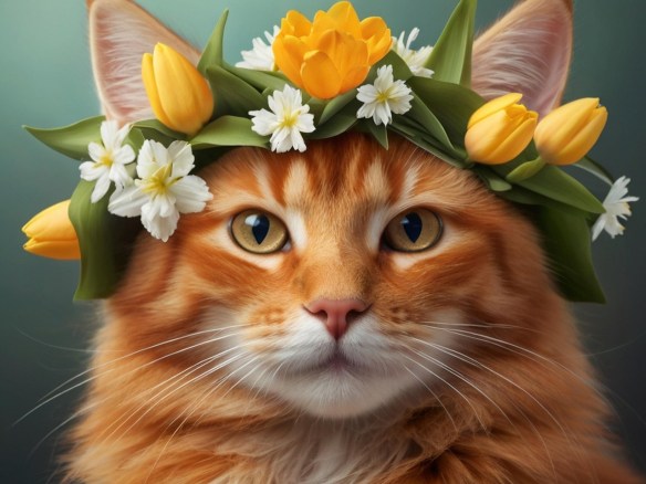 Cat Wearing Floral Crown