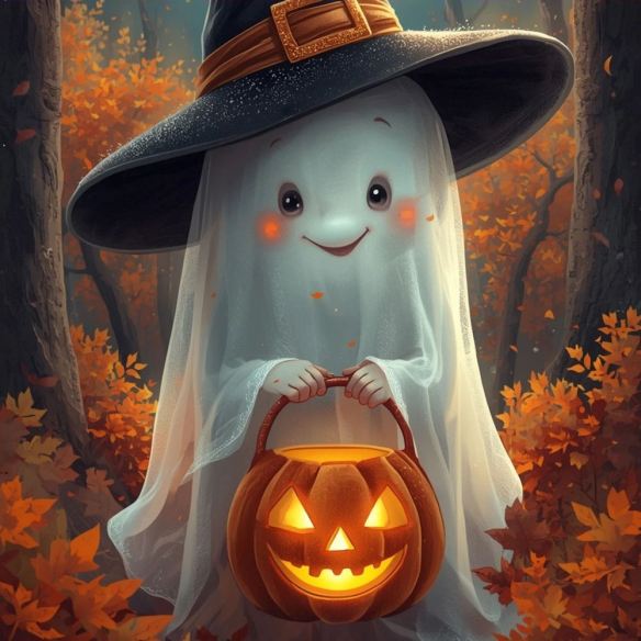 Cute Ghost with Pumpkin