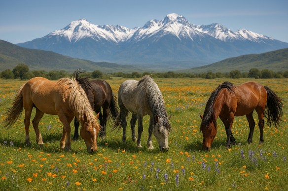 Horses Grazing in a Field