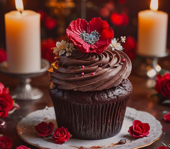Chocolate Cupcake with Edible Flowers